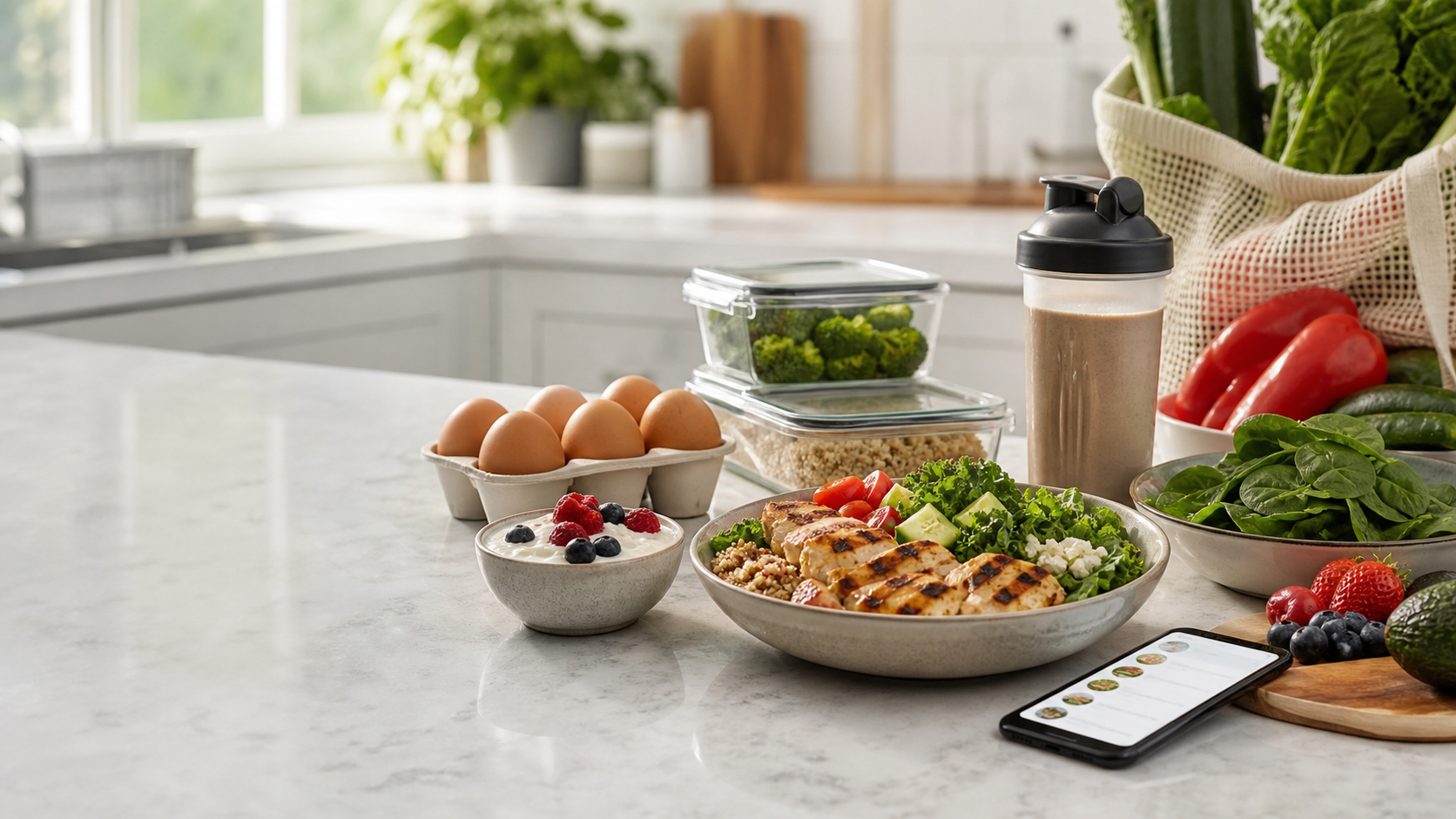 High-protein meal planning with groceries and prepared food